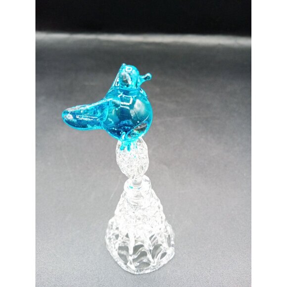 Art Glass Bell Blue Bird Topper Hand Blown Vintage Decorative Collectible 3.5" - Picture 7 of 13